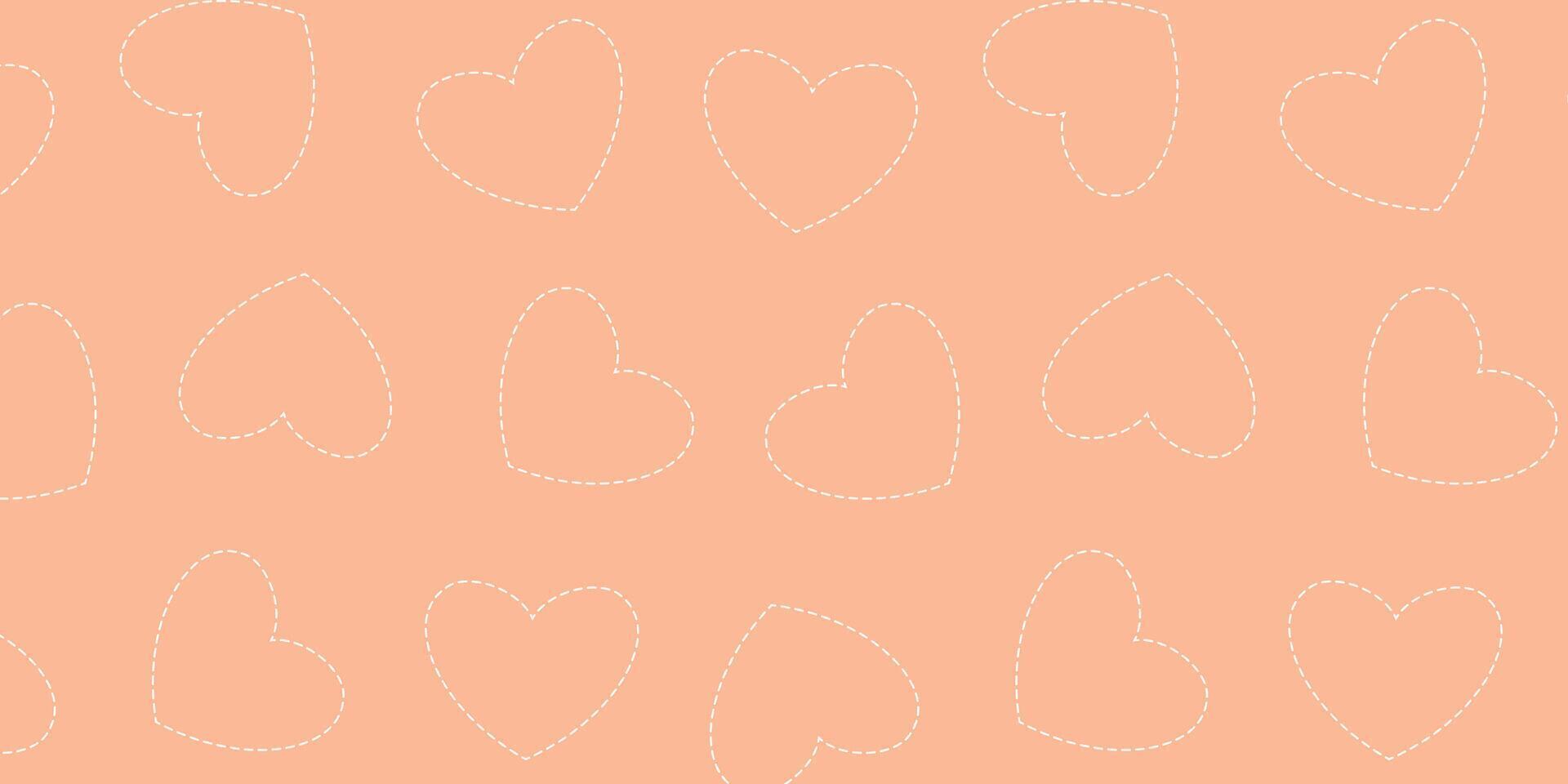 Simple peach fuzz background. Pattern with white dashed line hearts. Cute Valentine's Day pattern for packaging, background, card, banner vector
