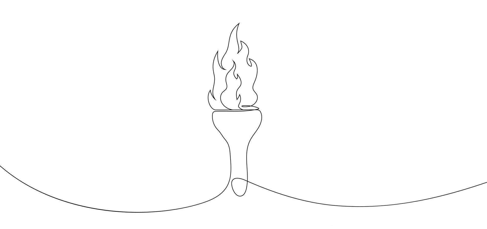 Torch symbol, continuous line drawing. Symbol fire, flaming and heat. Isolated outline torch on white background. Torch for Print, web design advertising. Vector illustration.