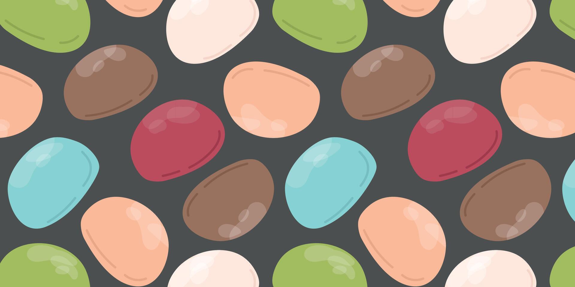 mochi antecedentes. japonés mochi con diferente empastes en negro antecedentes. asiático dulce alimento. vector para ropa, fondo, imprimir, paquete. japonés mochi en arroz masa.