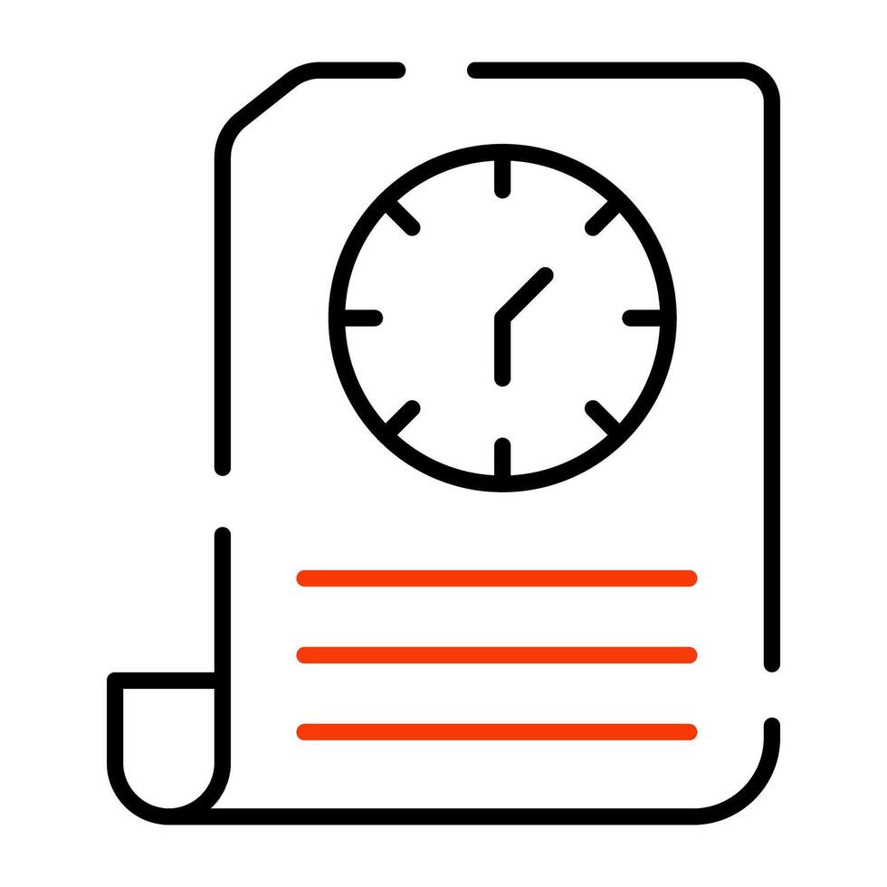 Icon of clock with paper, outline design of project time vector