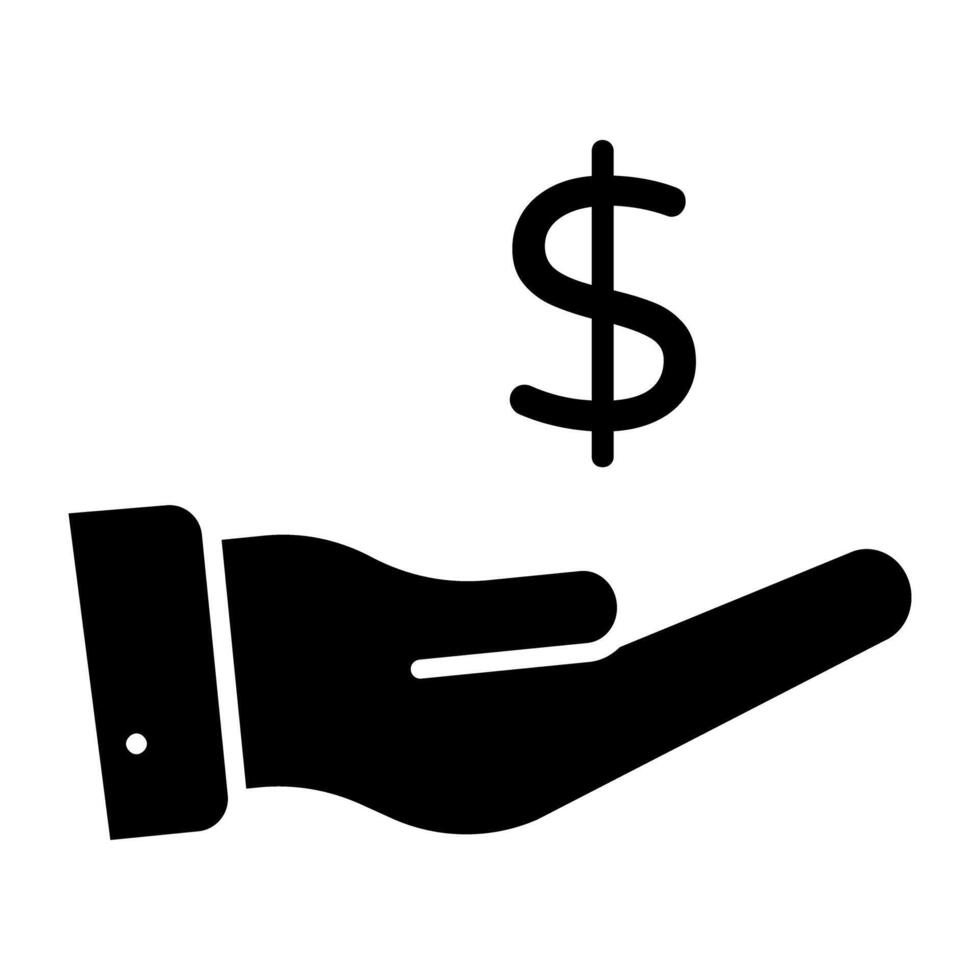 Hand giving money icon in solid design vector
