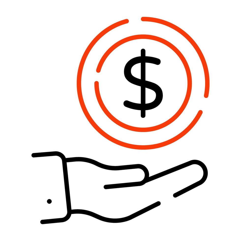 Coins on hand, icon of giving money vector