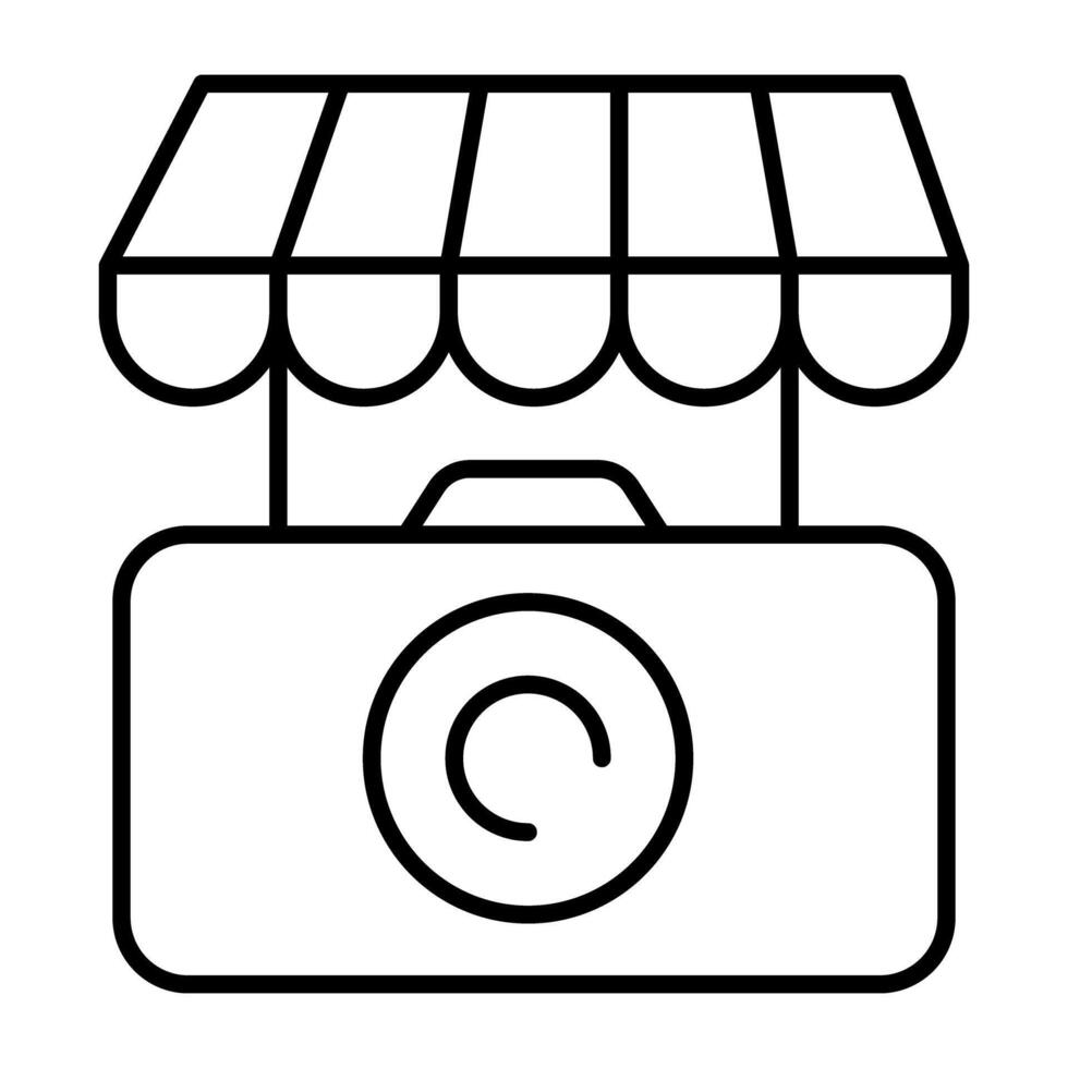 Camcorder with store building, icon of camera shop vector