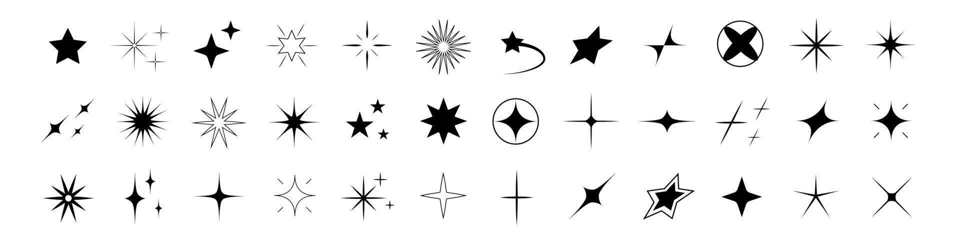 Set of star shapes. Retro futuristic sparkle icons collection. Vector set of Y2K style.