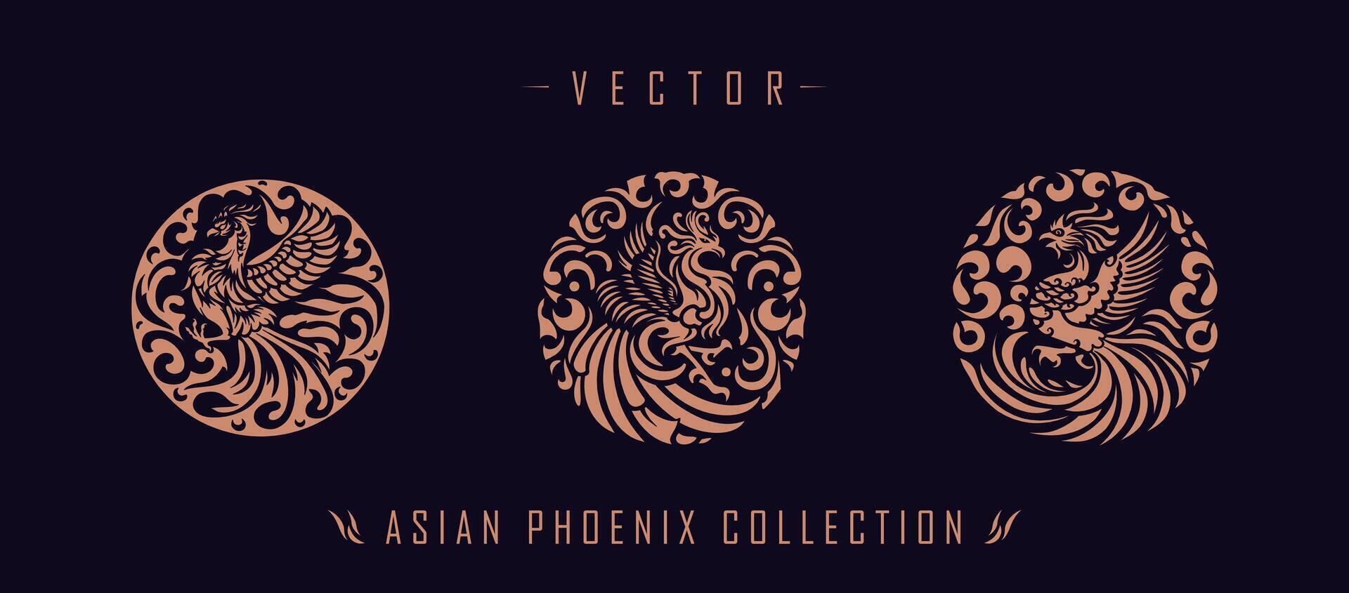 Asian traditional phoenix pattern ancient Chinese phoenix vector