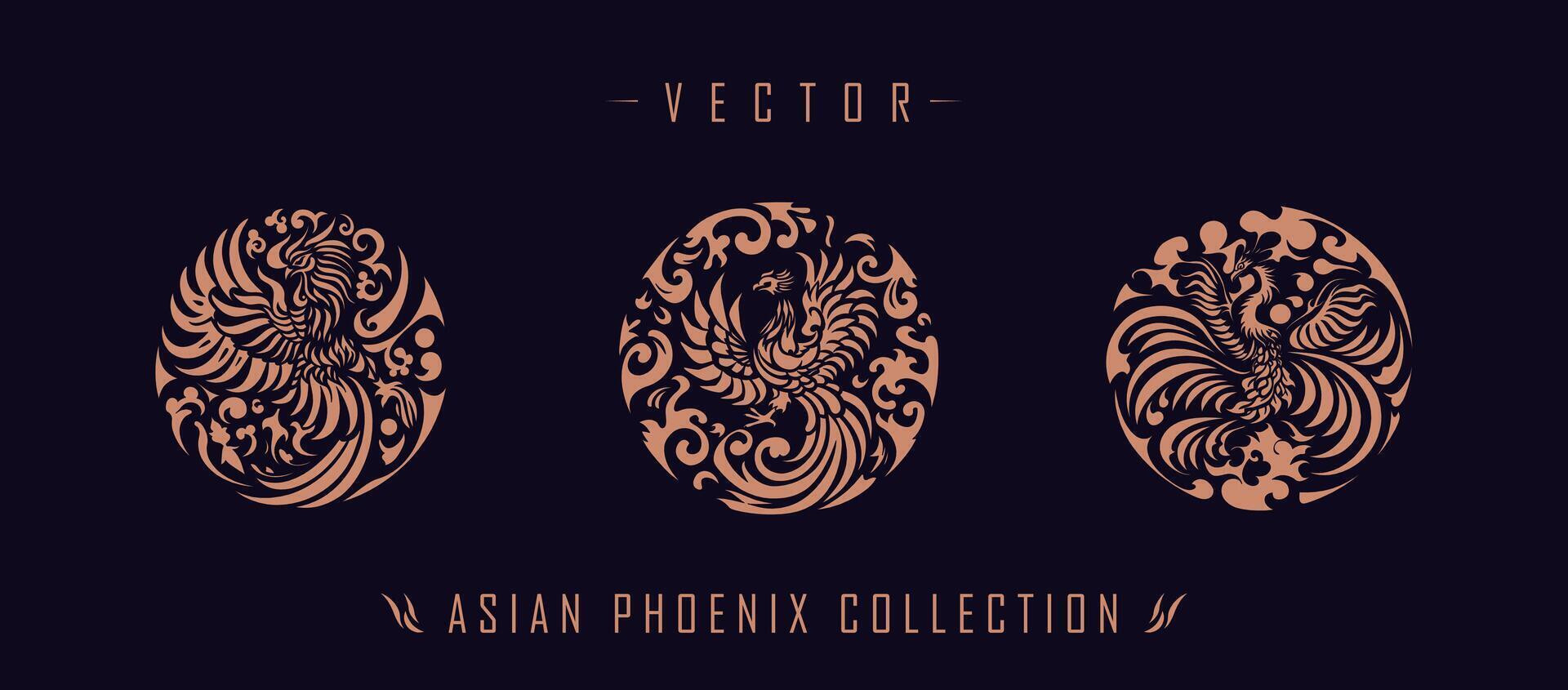 Asian traditional phoenix pattern ancient Chinese phoenix vector