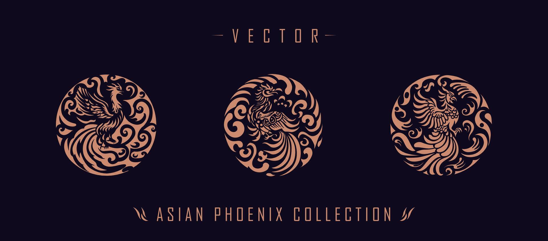 Asian traditional phoenix pattern ancient Chinese phoenix vector