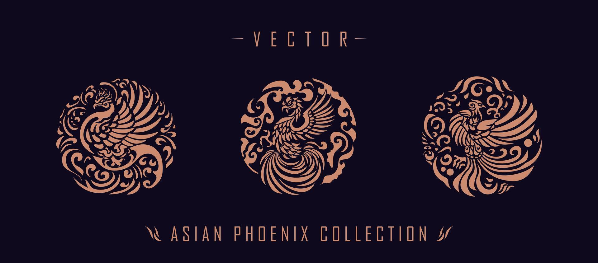 Asian traditional phoenix pattern ancient Chinese phoenix vector