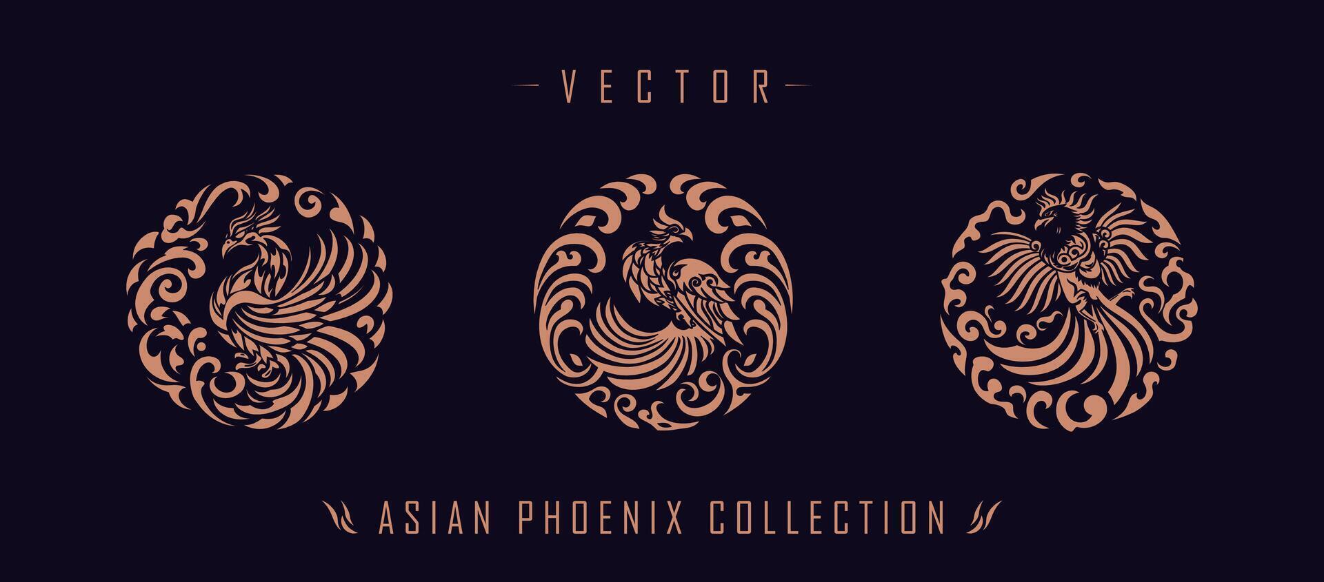 Asian traditional phoenix pattern ancient Chinese phoenix vector