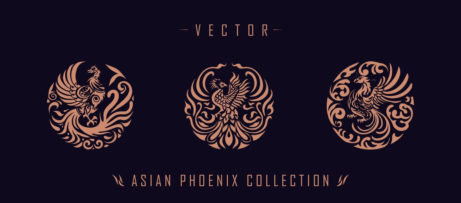 Asian traditional phoenix pattern ancient Chinese phoenix vector