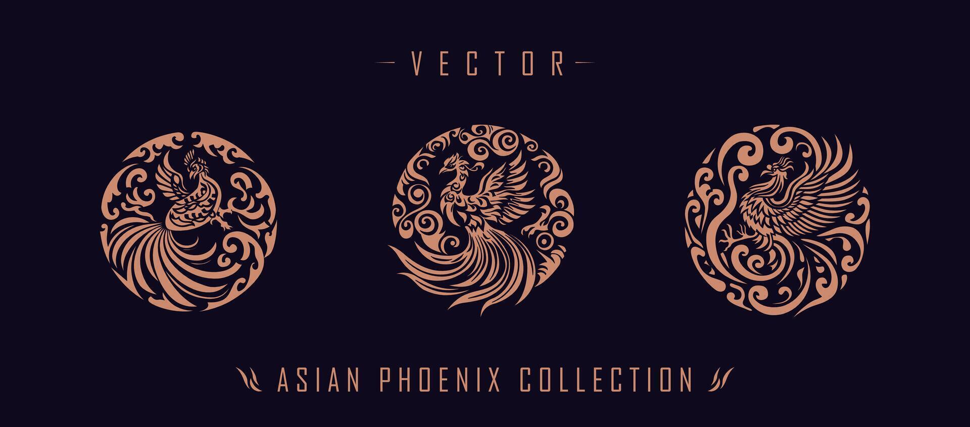 Asian traditional phoenix pattern ancient Chinese phoenix vector