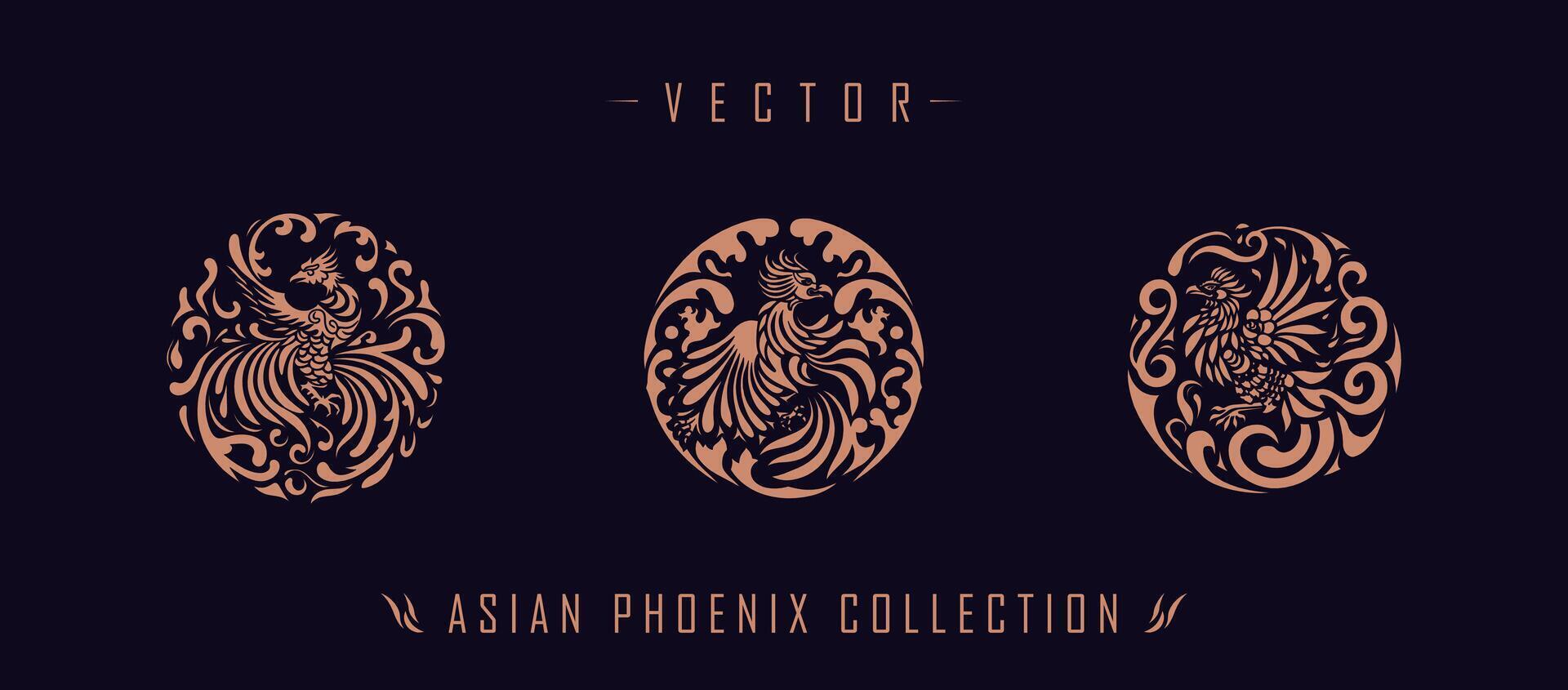 Asian traditional phoenix pattern ancient Chinese phoenix vector