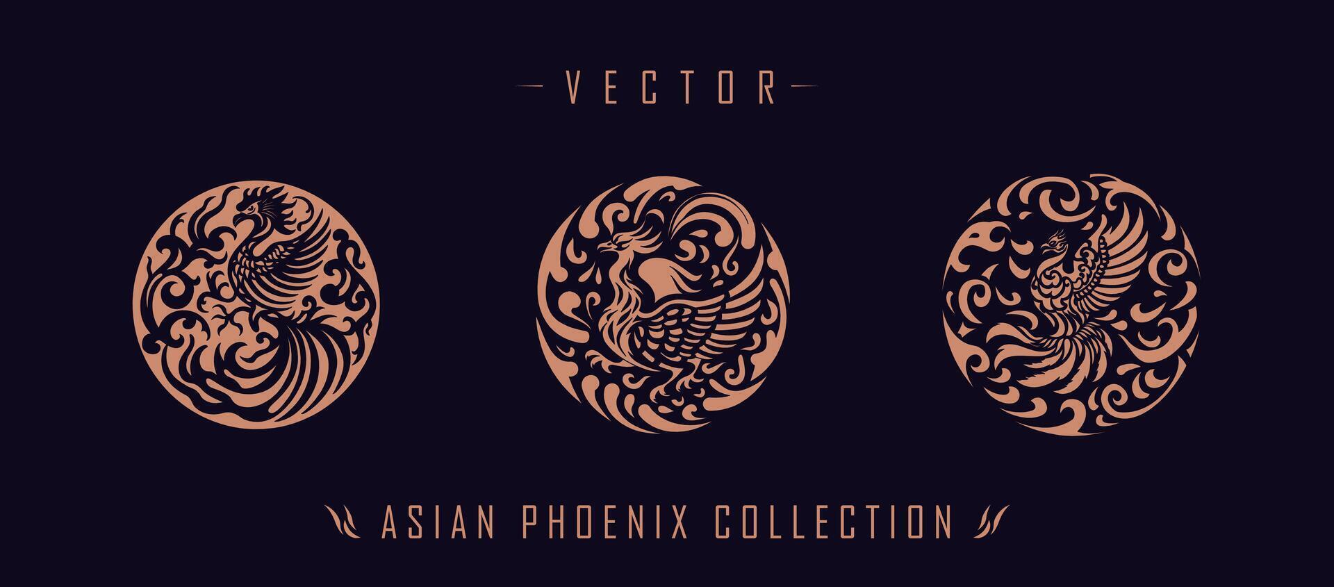 Asian traditional phoenix pattern ancient Chinese phoenix vector
