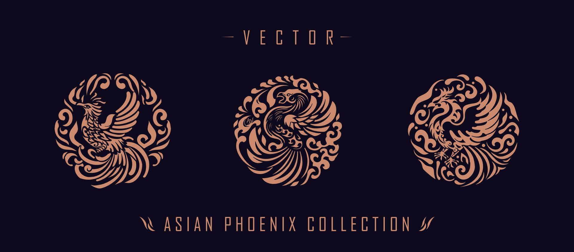 Asian traditional phoenix pattern ancient Chinese phoenix vector