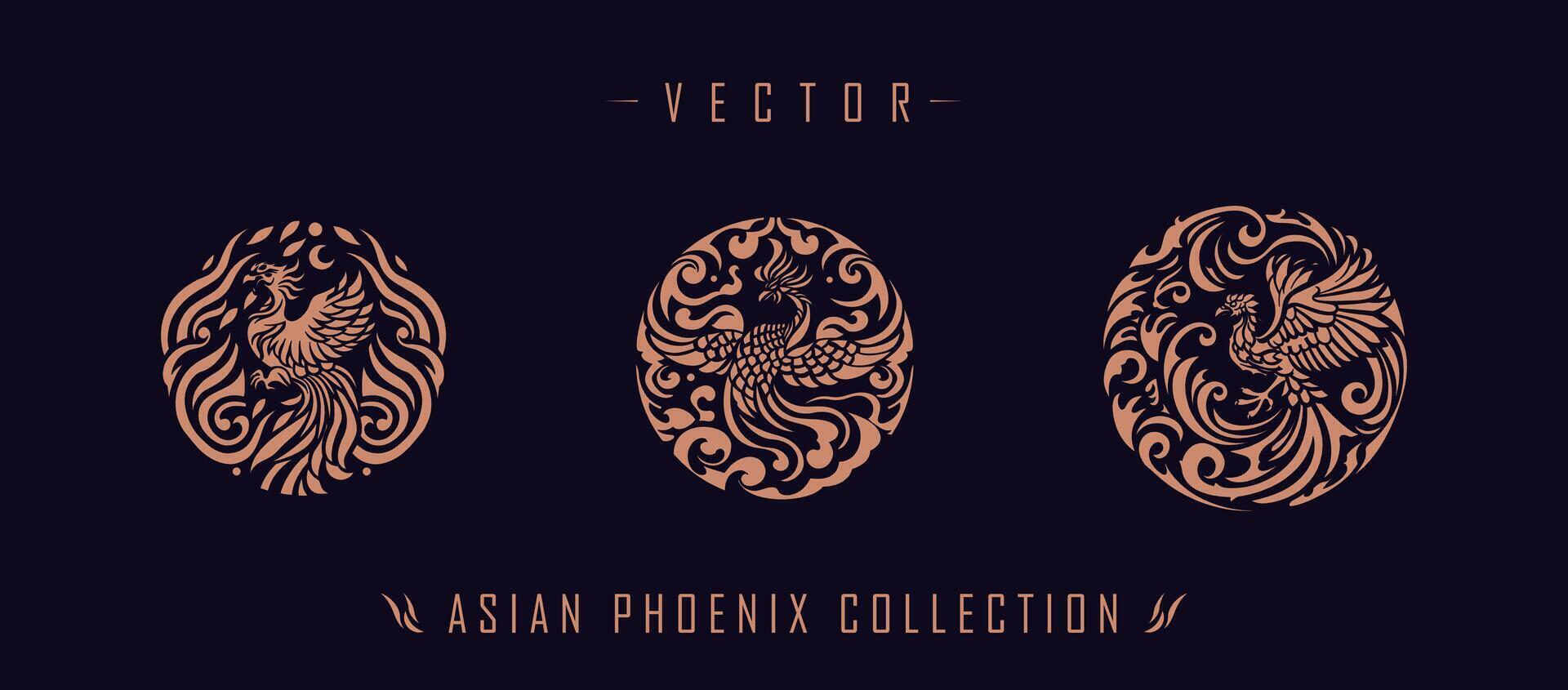 Asian traditional phoenix pattern ancient Chinese phoenix vector