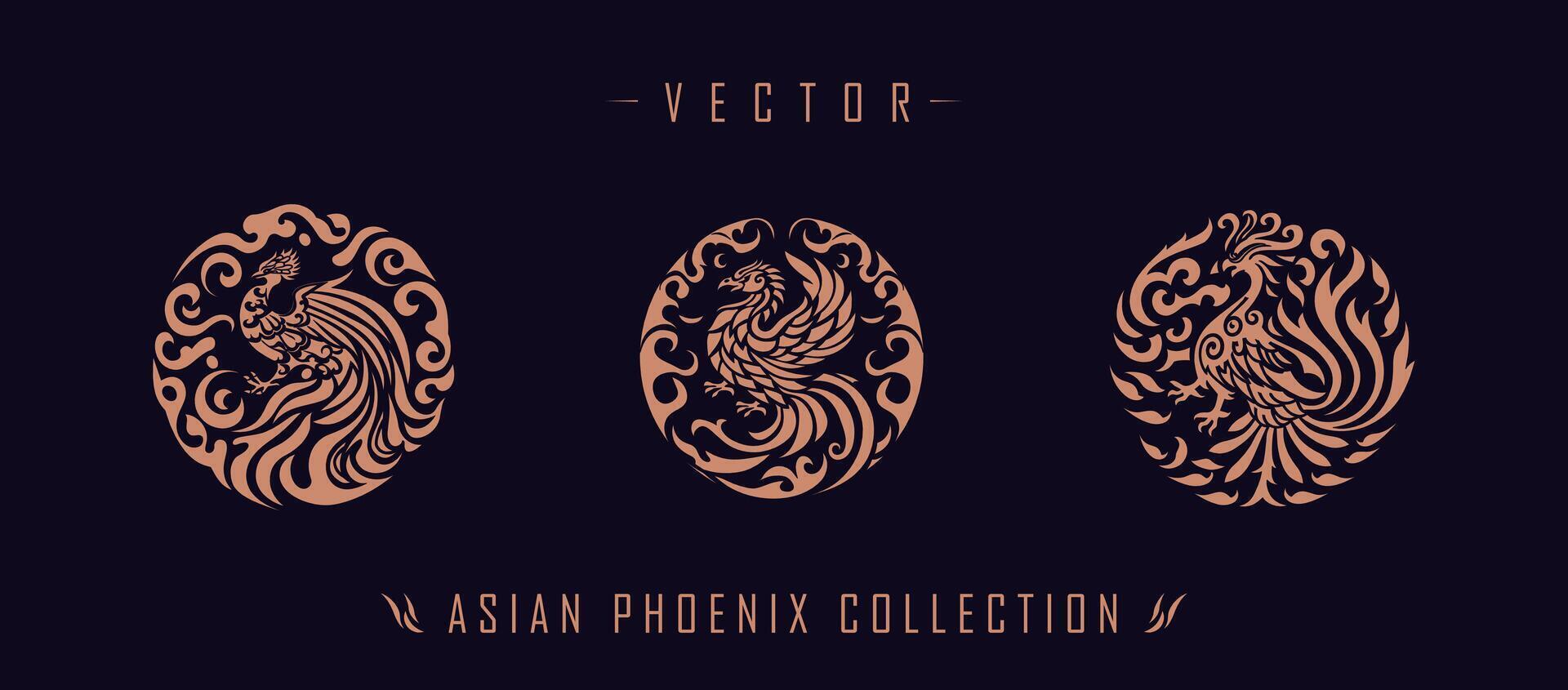 Asian traditional phoenix pattern ancient Chinese phoenix vector