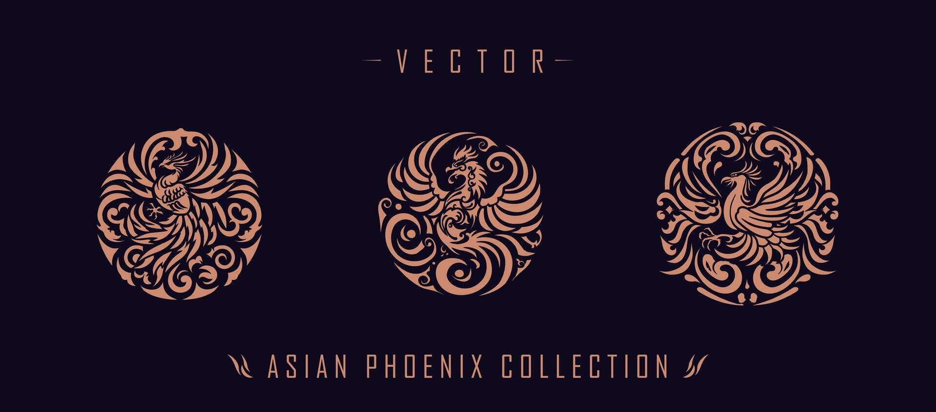 Asian traditional phoenix pattern ancient Chinese phoenix vector