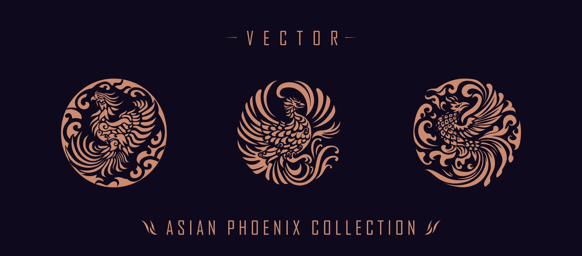 Asian traditional phoenix pattern ancient Chinese phoenix vector