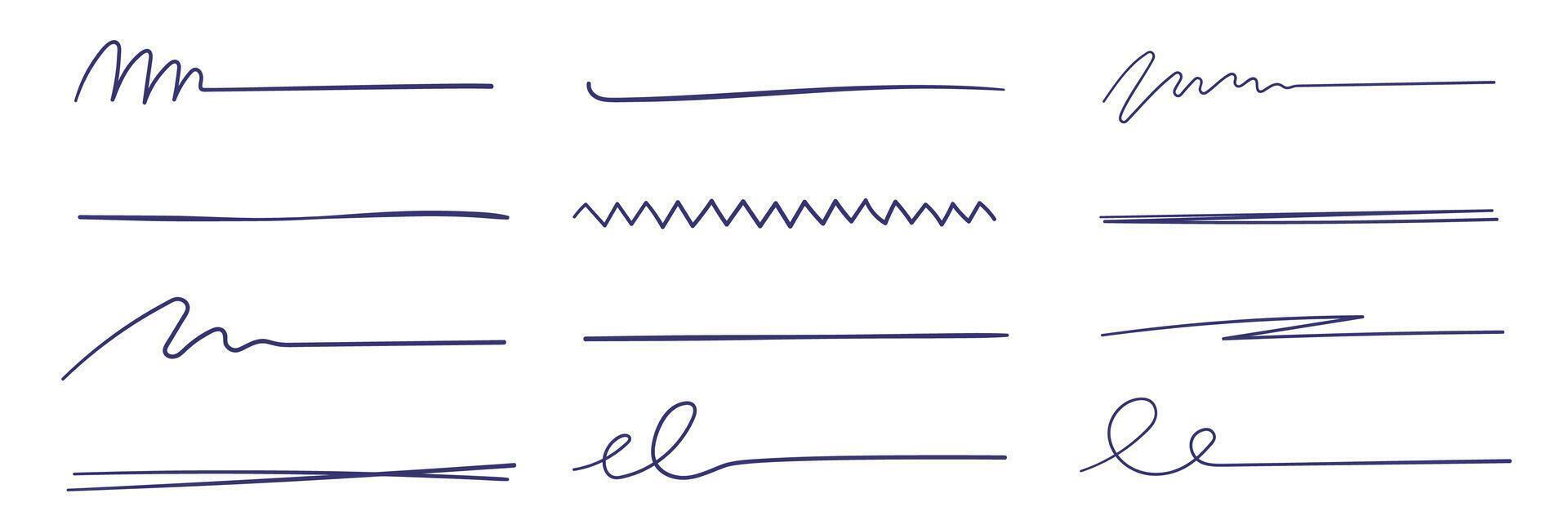 el bolígrafo enfatiza el carrera de el línea, Escribiendo con un marcador. mano dibujo. subrayando texto con un bolígrafo. vector