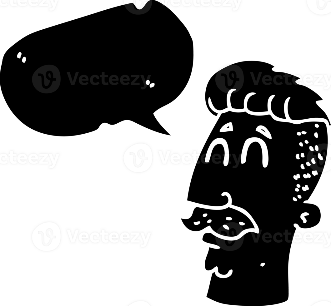 desenhado discurso bolha desenho animado homem com hipster cabelo cortar sólido Preto ícone png