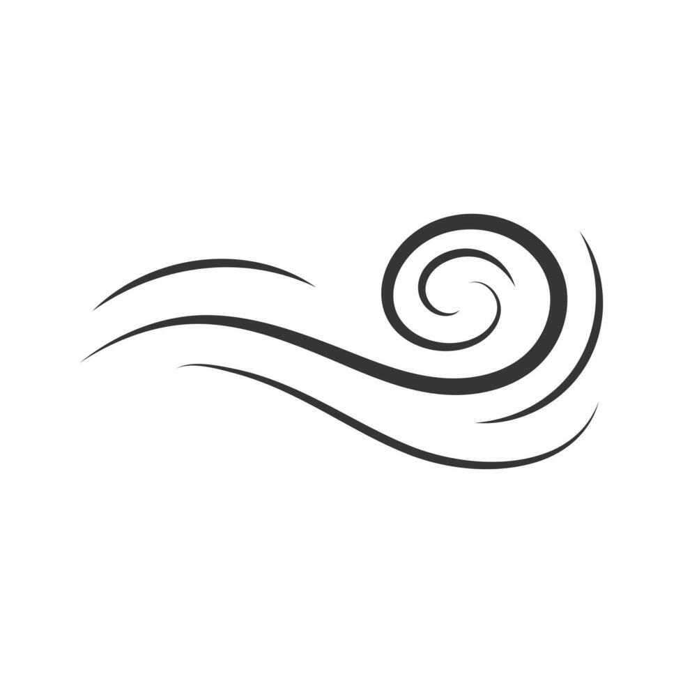 Wind direction of air movement sign, black curl lines silhouette sign of movement intensity, smoke fog or wind. Vector element on white isolate.
