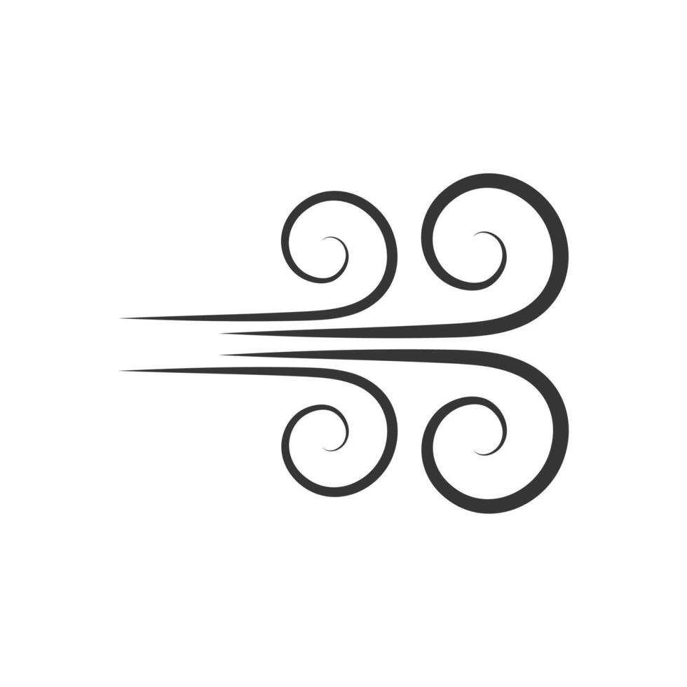 Wind direction of air movement sign, black curl lines silhouette sign of movement intensity, smoke fog or wind. Vector element on white isolate.