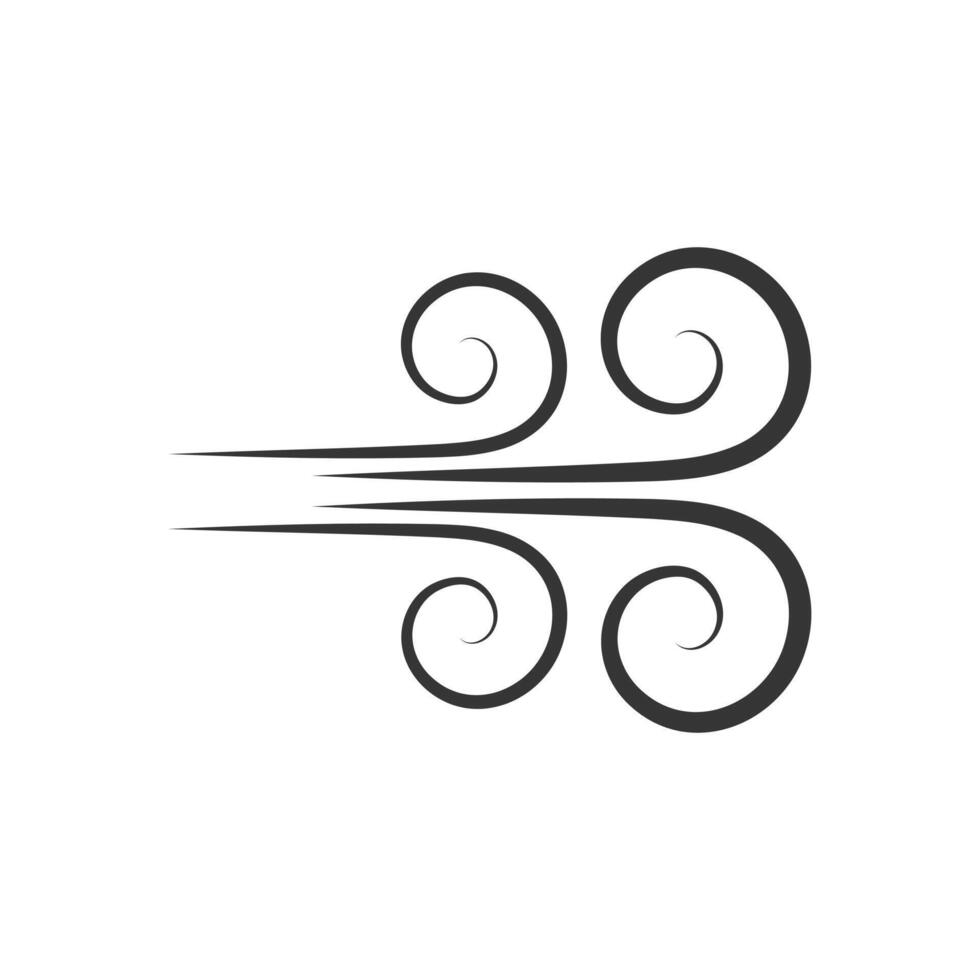 Wind direction of air movement sign, black curl lines silhouette sign of movement intensity, smoke fog or wind. Vector element on white isolate.