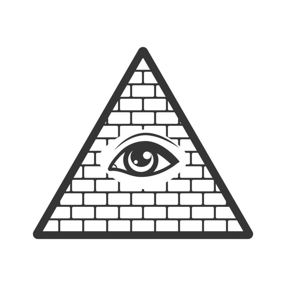 All-seeing eye on pyramid of freemasons symbols of occultism, illuminati secret society, Vector elements isolated on white