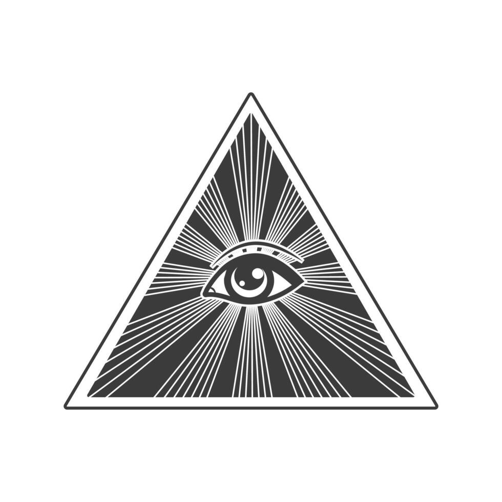 All-seeing eye on pyramid of freemasons symbols of occultism, illuminati secret society, Vector elements isolated on white