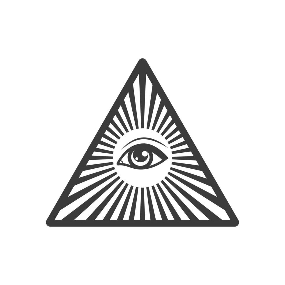 All-seeing eye on pyramid of freemasons symbols of occultism, illuminati secret society, Vector elements isolated on white