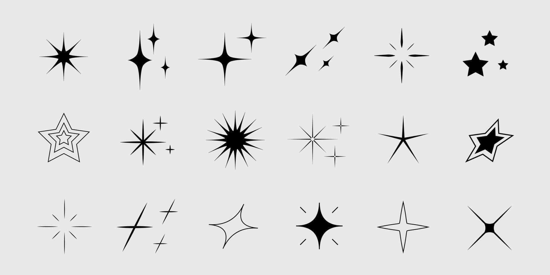 Set of star shapes. Retro futuristic sparkle icons collection. Vector set of Y2K style.