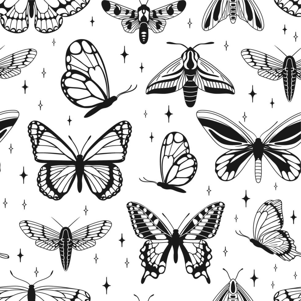 vector pattern of butterflies in sketch style