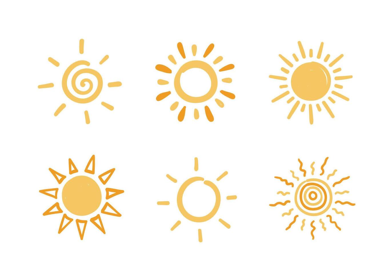 Cute doodle sun set. Set of illustrations in hand drawn style. vector