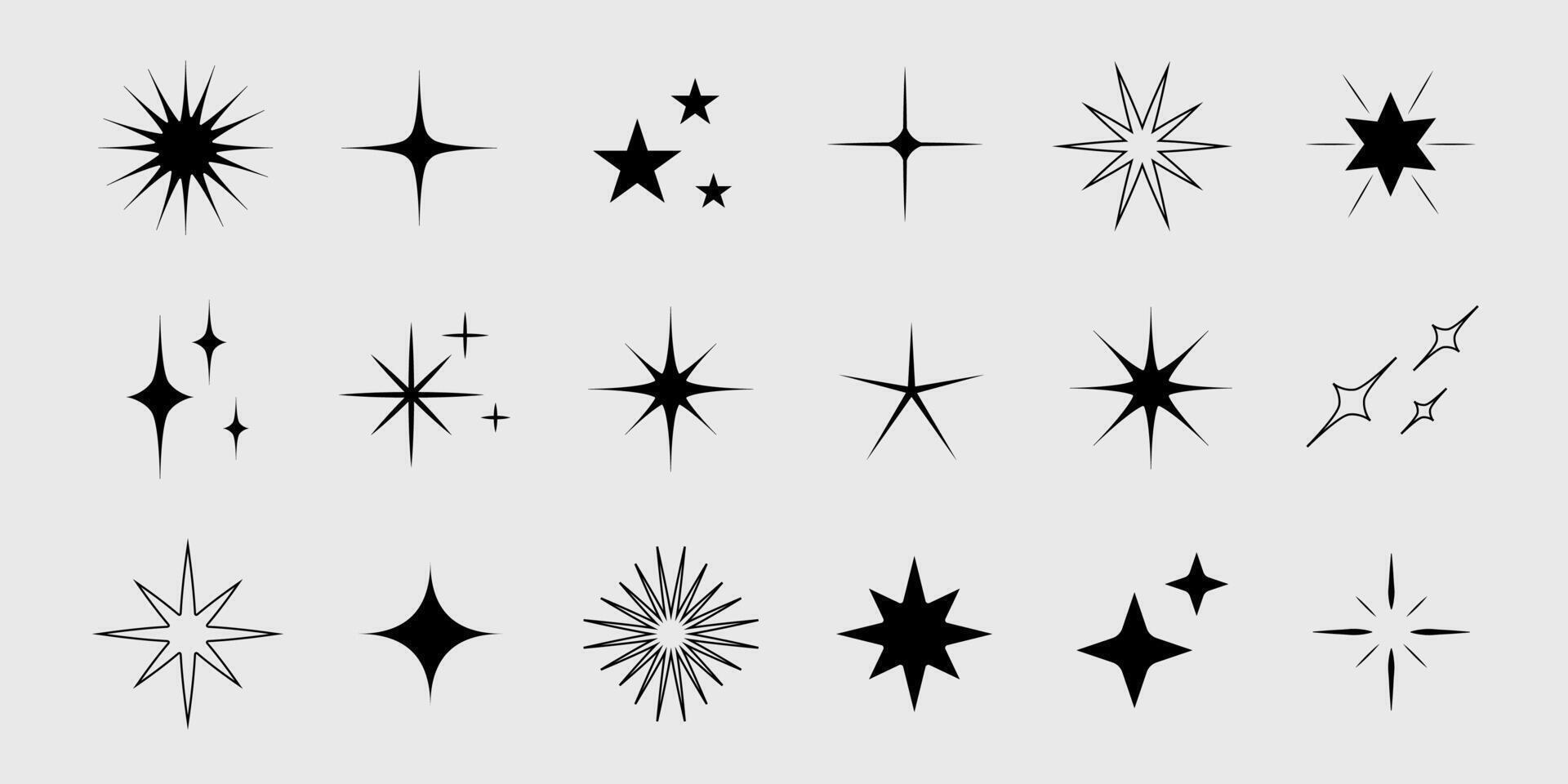 Set of star shapes. Retro futuristic sparkle icons collection. Vector set of Y2K style.