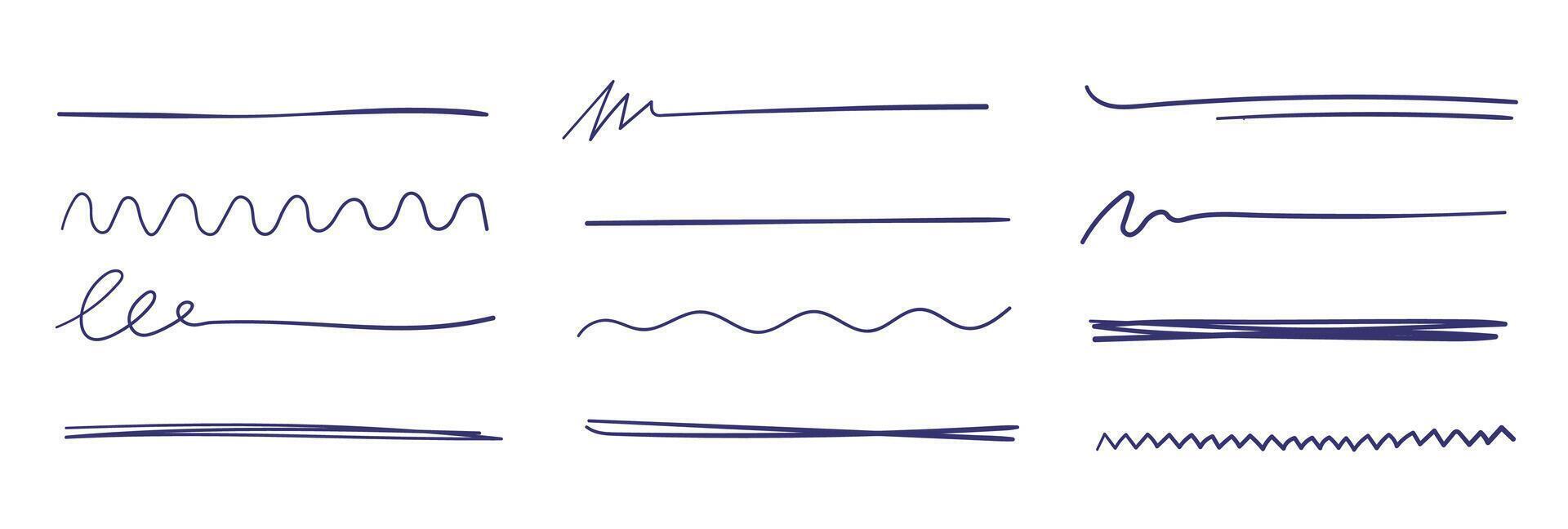 el bolígrafo enfatiza el carrera de el línea, Escribiendo con un marcador. mano dibujo. subrayando texto con un bolígrafo. vector