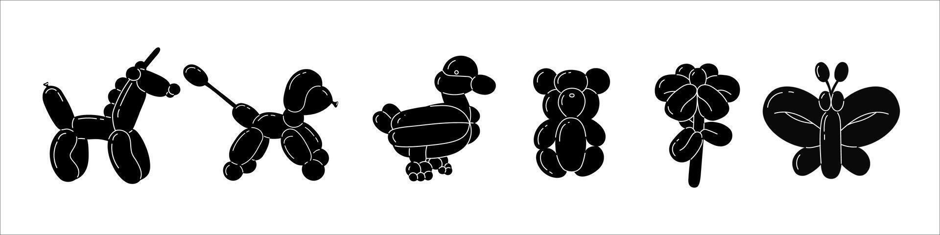 colección de negro animales hecho desde globos y pegatinas con burbujas en de moda retro 2000 estilo. vector