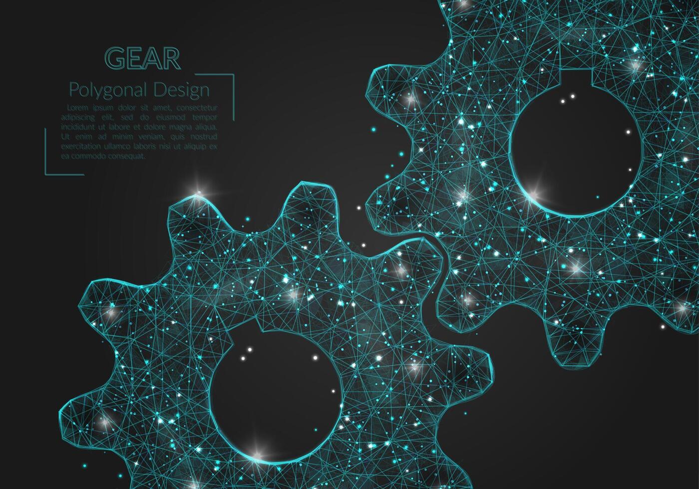 resumen aislado azul imagen de un engranaje. poligonal ilustración mira me gusta estrellas en el en blanco noche cielo en spase o volador vaso fragmentos digital diseño para sitio web, web, Internet vector