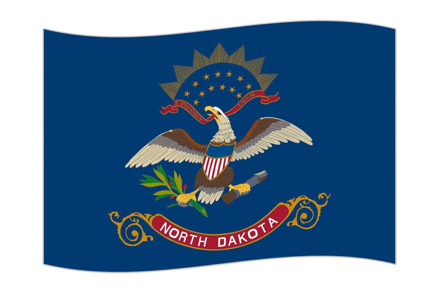 Waving flag of the North Dakota state. Vector illustration.