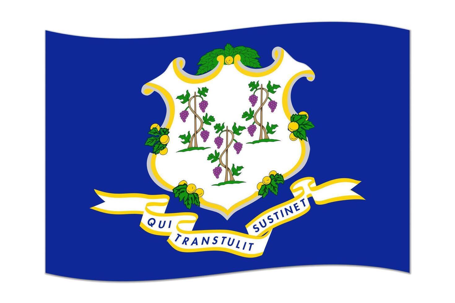 Waving flag of the Connecticut state. Vector illustration.