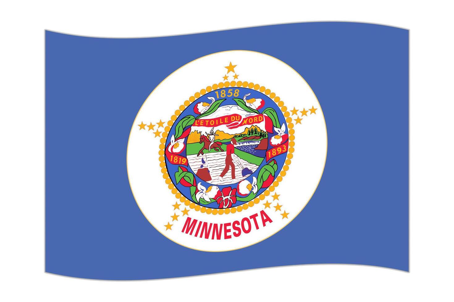 Waving flag of the Minnesota state. Vector illustration.