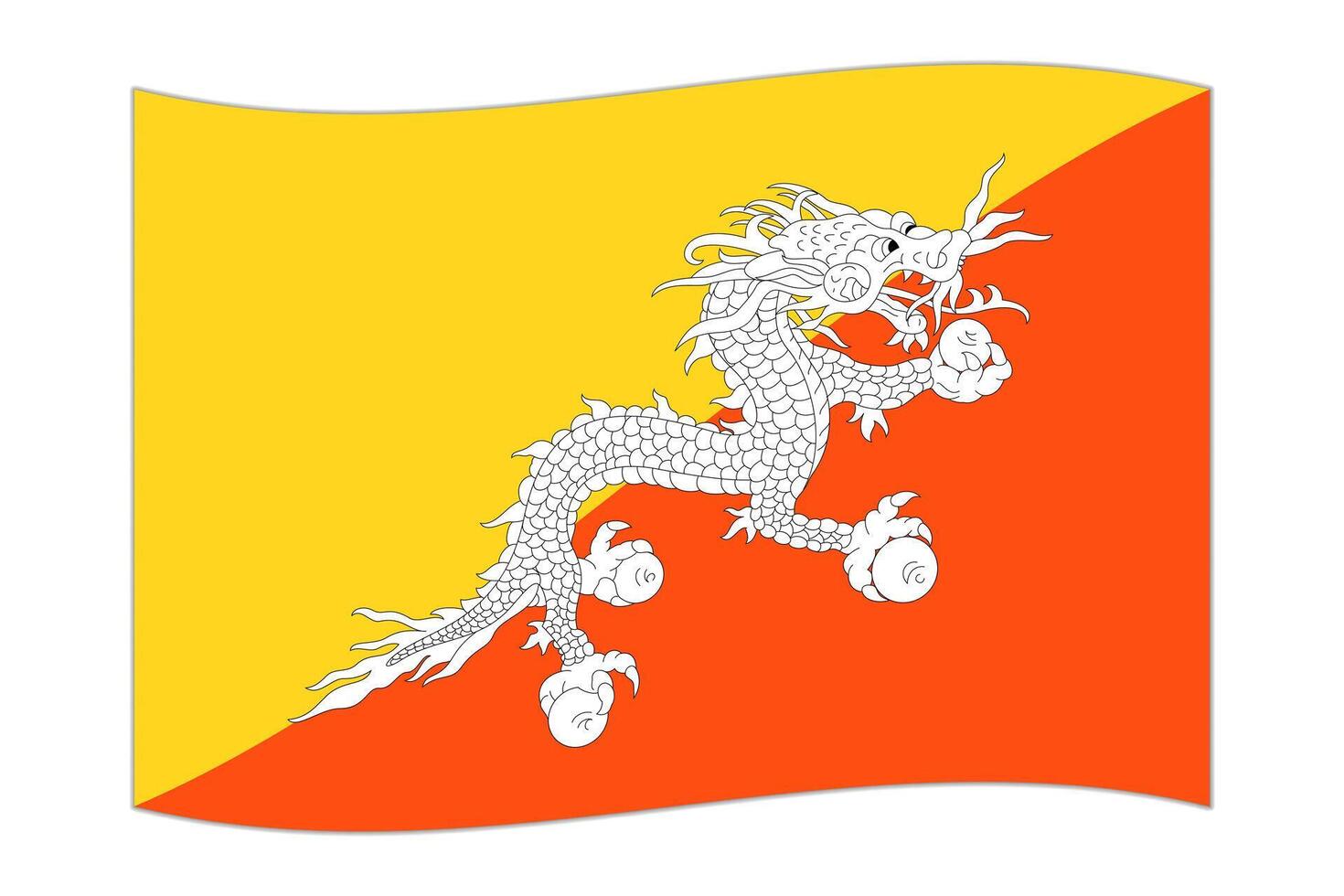 Waving flag of the country Bhutan. Vector illustration.