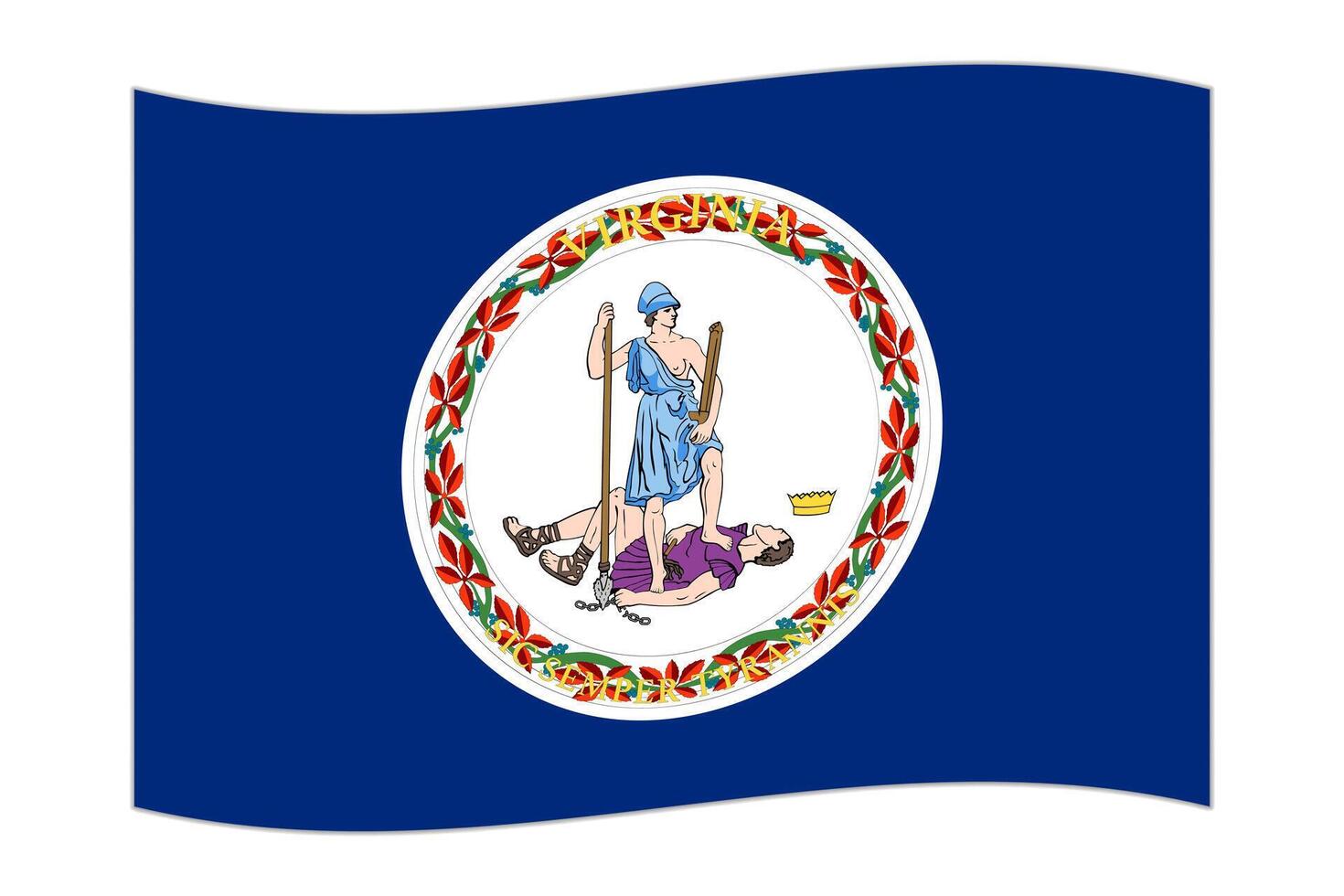 Waving flag of the Virginia state. Vector illustration.