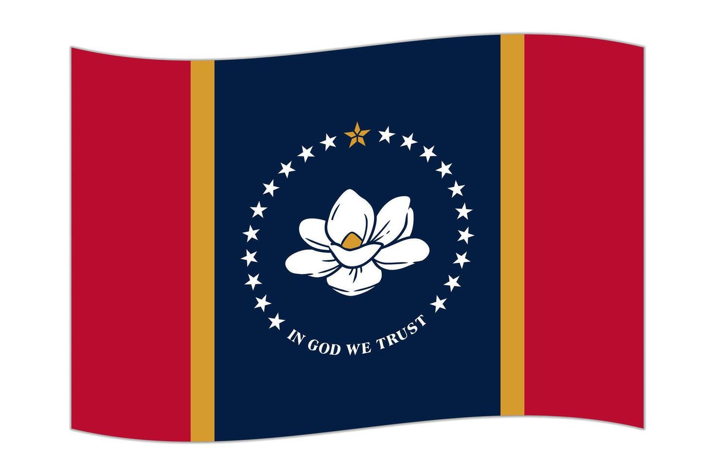 Waving flag of the Mississippi state. Vector illustration.