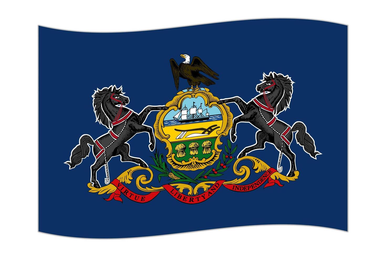 Waving flag of the Pennsylvania state. Vector illustration.