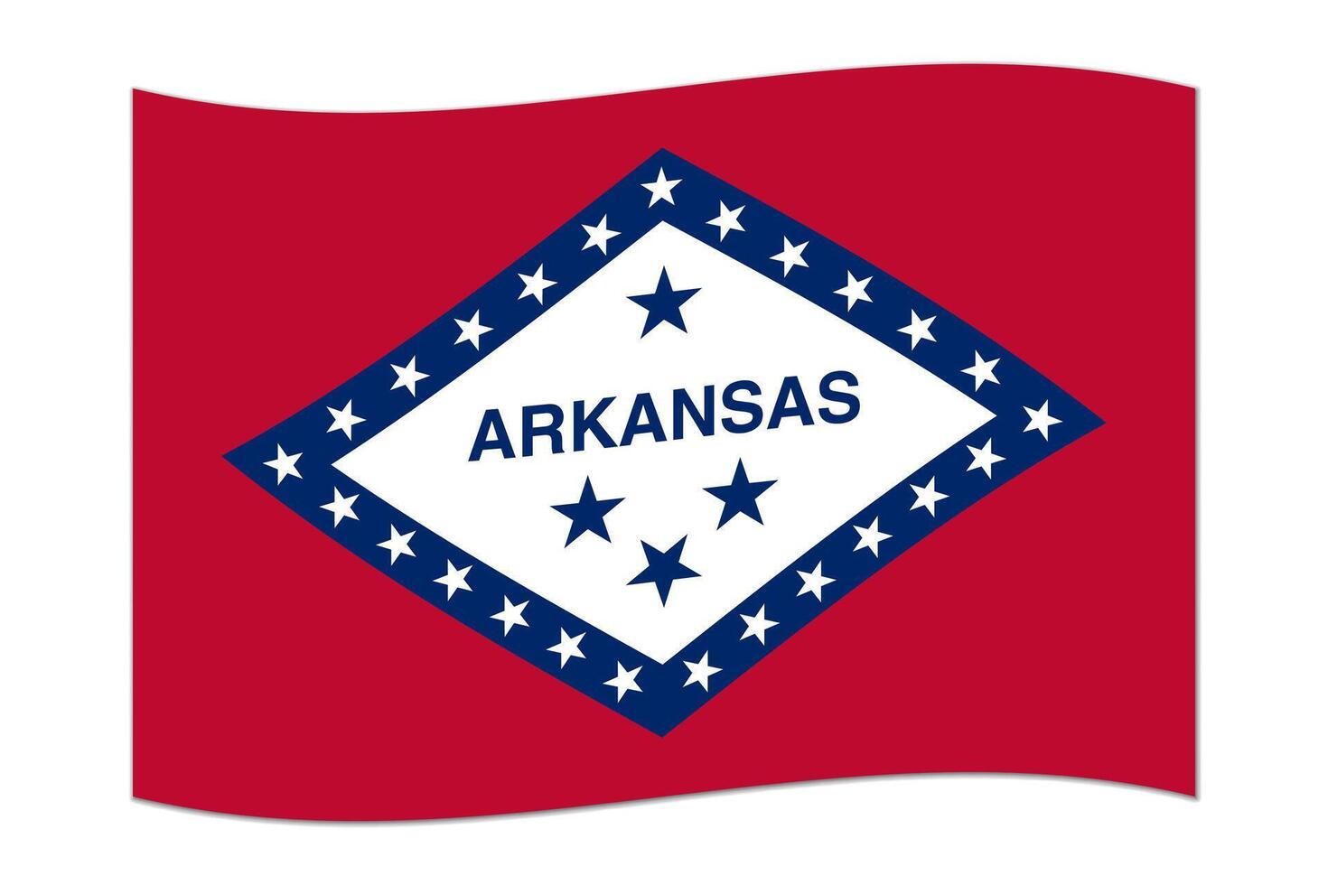 Waving flag of the Arkansas state. Vector illustration.