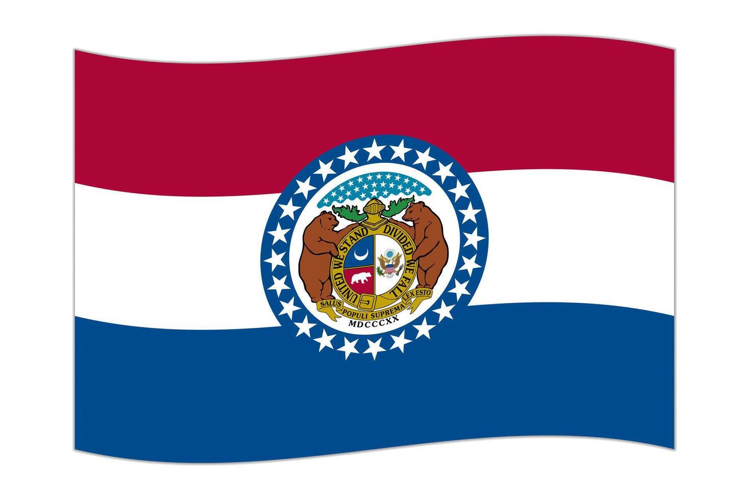 Waving flag of the Missouri state. Vector illustration.