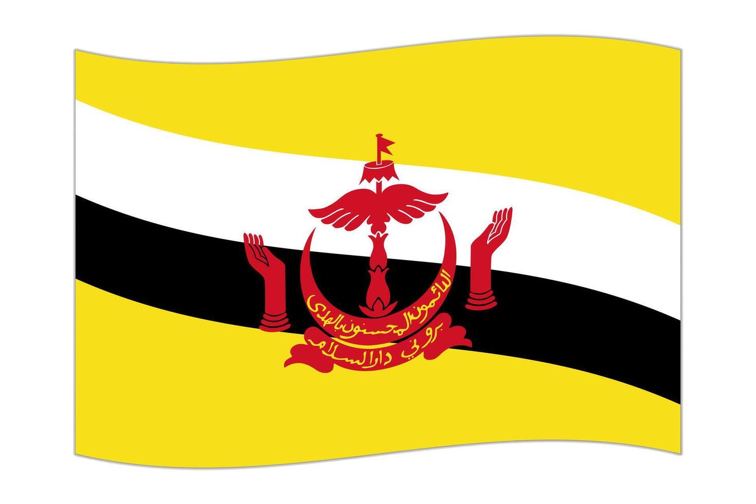 Waving flag of the country Brunei. Vector illustration.