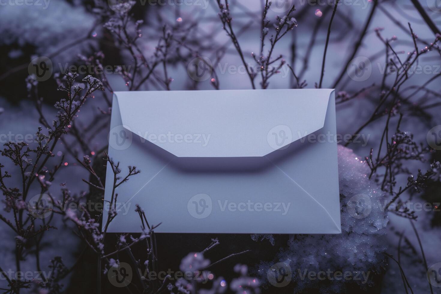 AI generated Envelope on a background of the winter forest. Vintage style toned picture photo