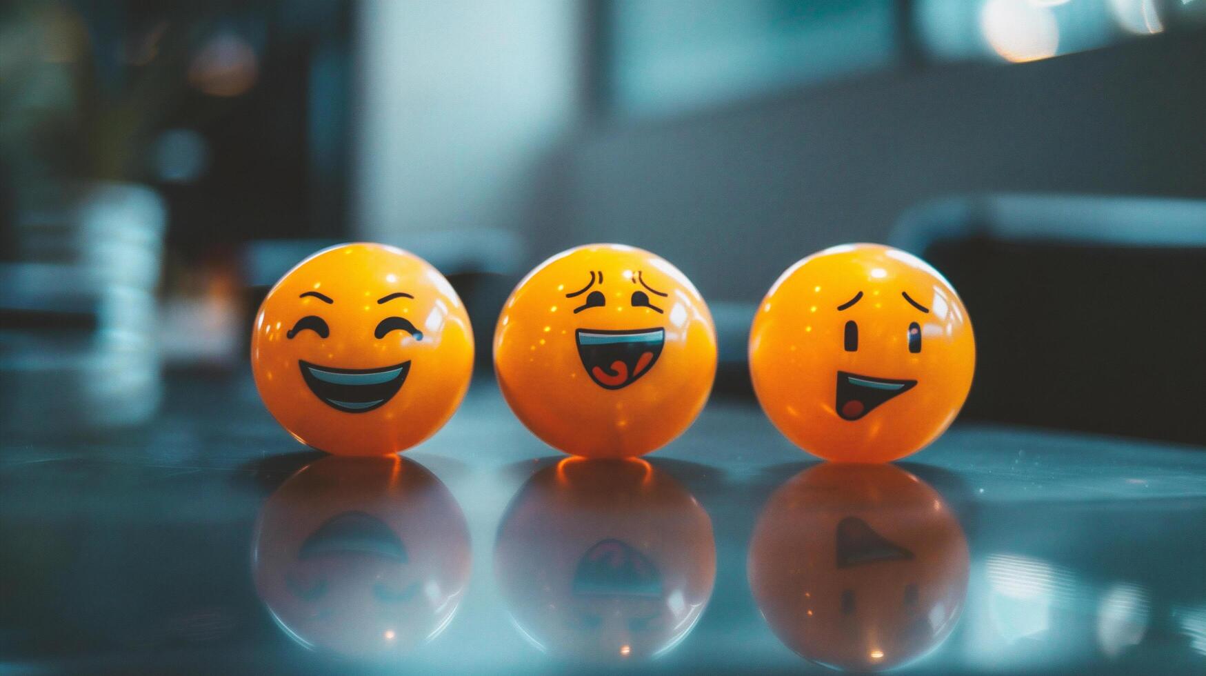 AI generated Emoticon with sad face. Emoticon on wooden background photo