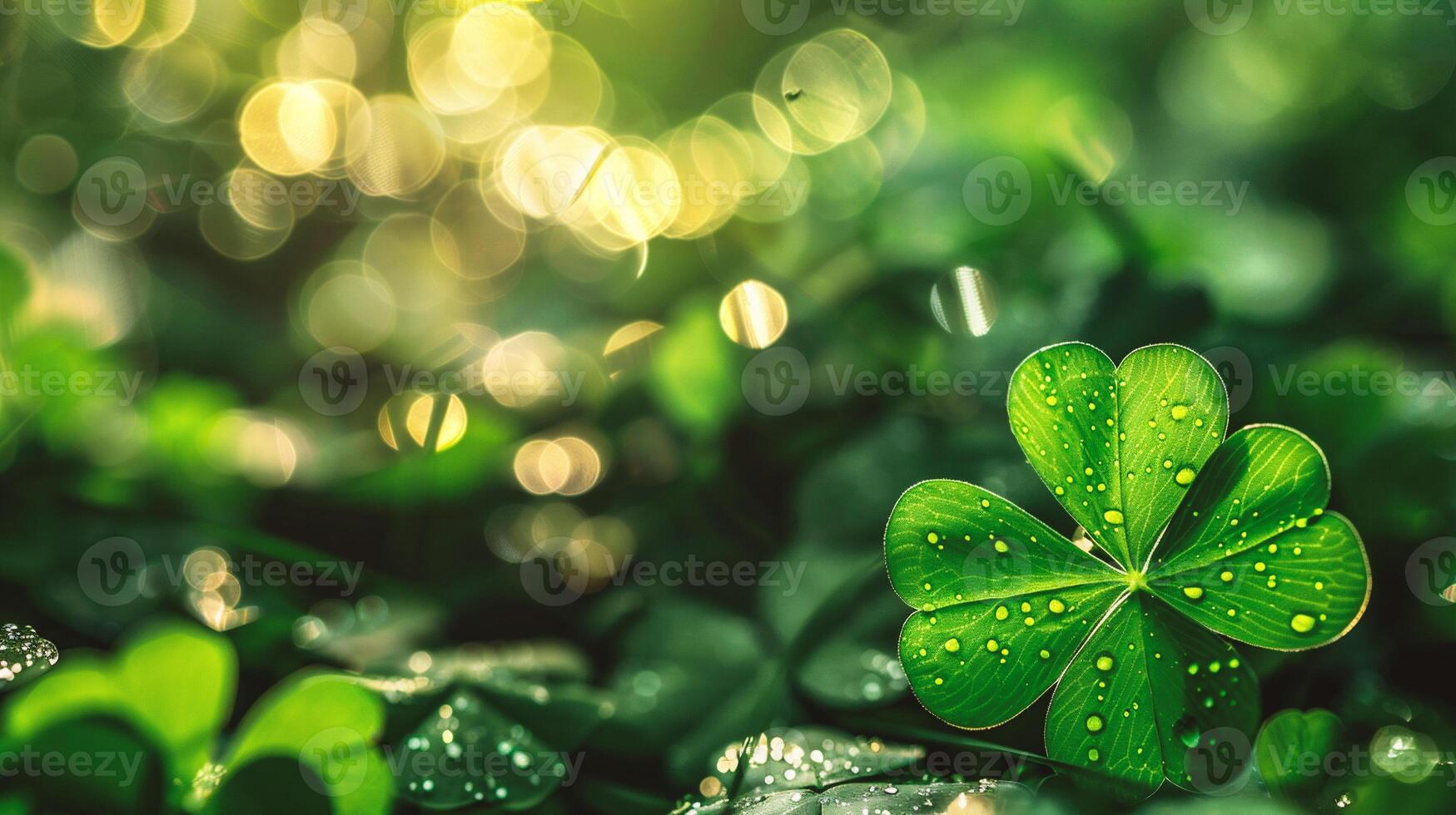 AI generated Green clover leaf with bokeh background, Saint Patrick's day concept photo